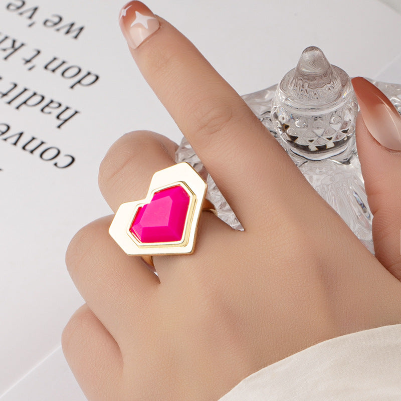 Heart Magenta Ring - Unique Korean Style