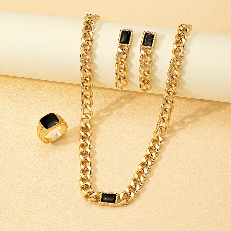 Chunky Chain Fashion Earrings and Ring Set - Minimalist Style