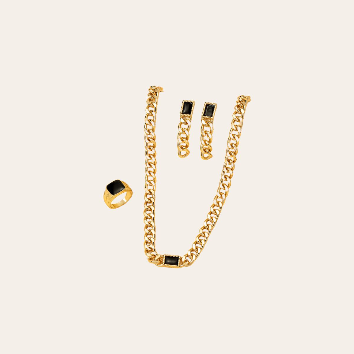 Chunky Chain Fashion Earrings and Ring Set - Minimalist Style